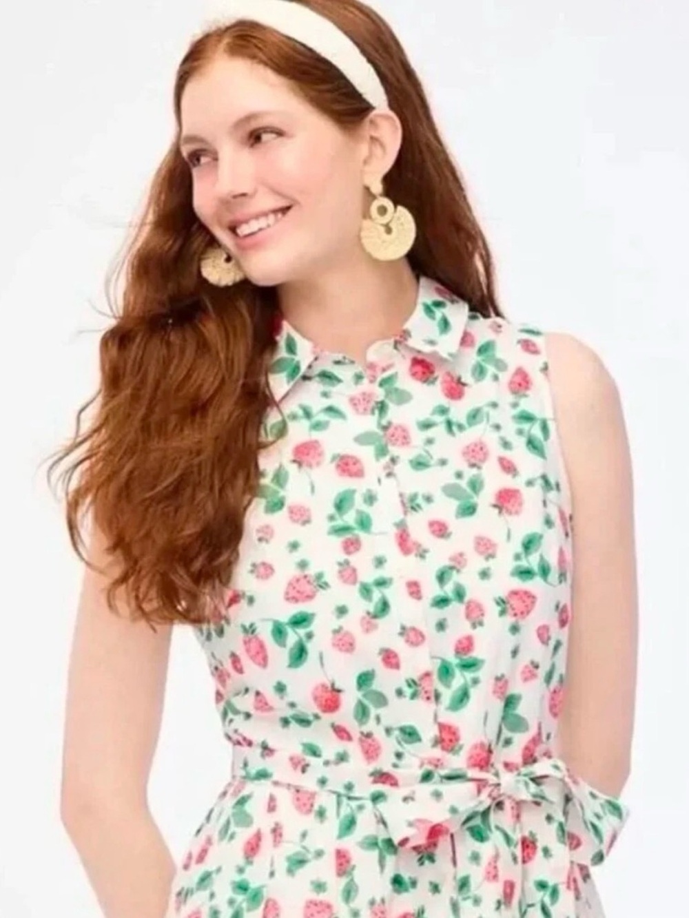 J.Crew Strawberry Print Cotton Midi Shirt Dress Size 6